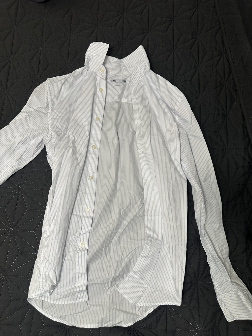 Zara Men's Light Blue Micro-Stripe Button-Down Shirt